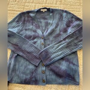 Madewell 100% Cashmere Blue Tie Dye V-Neck Cardigan Sweater Women’s XL